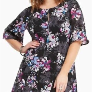 Torrid Black Floral Print Georgette Flutter Sleeve Dress